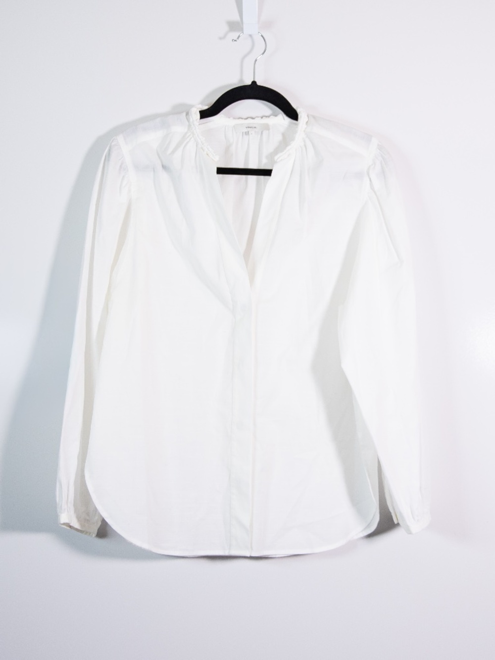 Vince Women's Braid Trim Cotton Poplin Button Front Long Sleeve Blouse Shirt Top